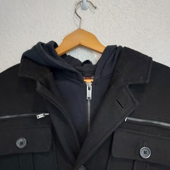Guess Black Wool Blend Pea Coat Size L - Picture 3 of 9